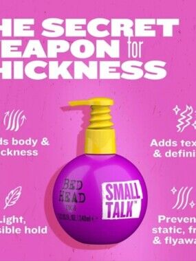 BedHead Small Talk Styling Cream — Bright Purple with Yellow Pump